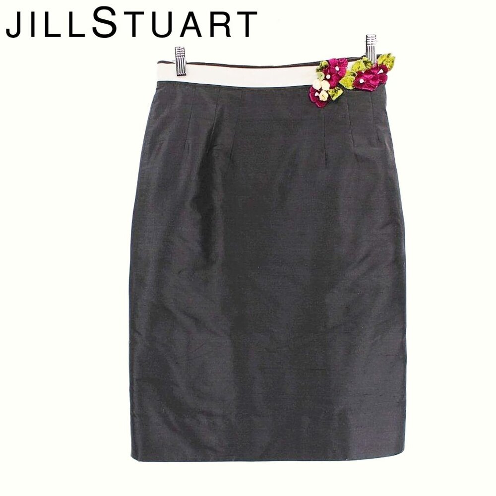 Jill Stuart Black Label 100% Silk Pencil Skirt Black Velvet Flowers 90s Y2K M